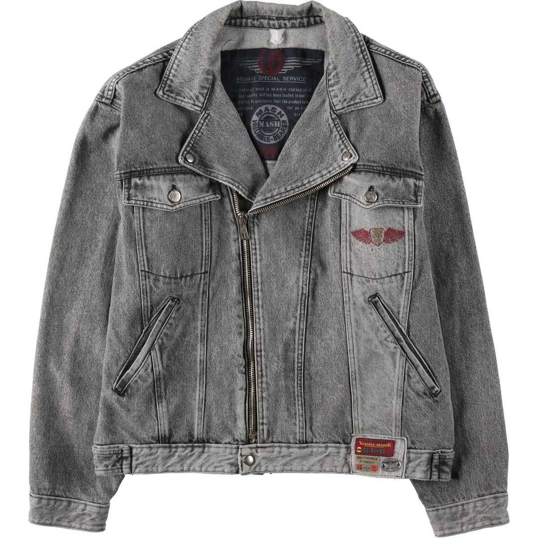 90'S MASH Double Rider Jacket Type Denim Jacket, Made in Italy, Men's Size L (Equivalent), Vintage cotton gray type Vintage Second Hand