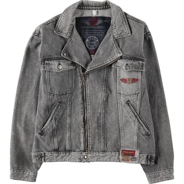 90'S MASH Double Rider Jacket Type Denim Jacket, Made in Italy, Men's Size L (Equivalent), Vintage cotton gray type Vintage Second Hand
