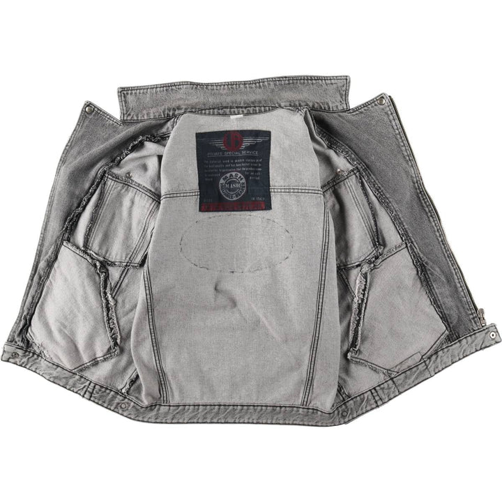 90'S MASH Double Rider Jacket Type Denim Jacket, Made in Italy, Men's Size L (Equivalent), Vintage cotton gray type Vintage Second Hand