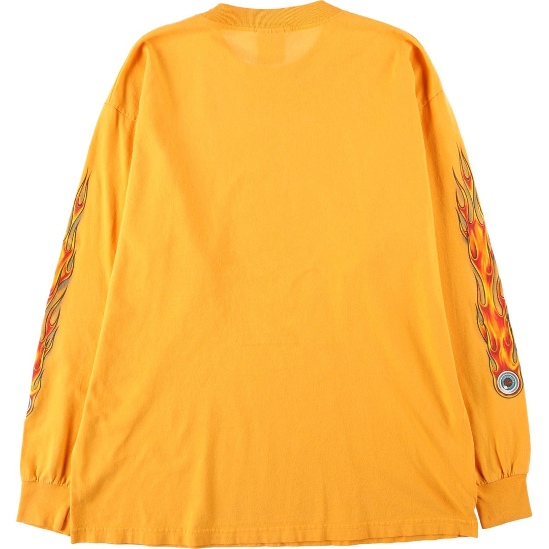 90s-00'S Rusty Fire Pattern Surf Skate Long-Sleeve T-Shirt (Men's Size L) cotton yellow type Vintage Second Hand