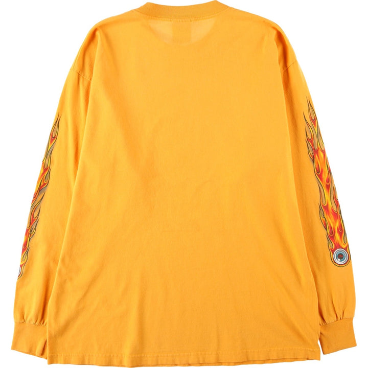 90s-00'S Rusty Fire Pattern Surf Skate Long-Sleeve T-Shirt (Men's Size L) cotton yellow type Vintage Second Hand