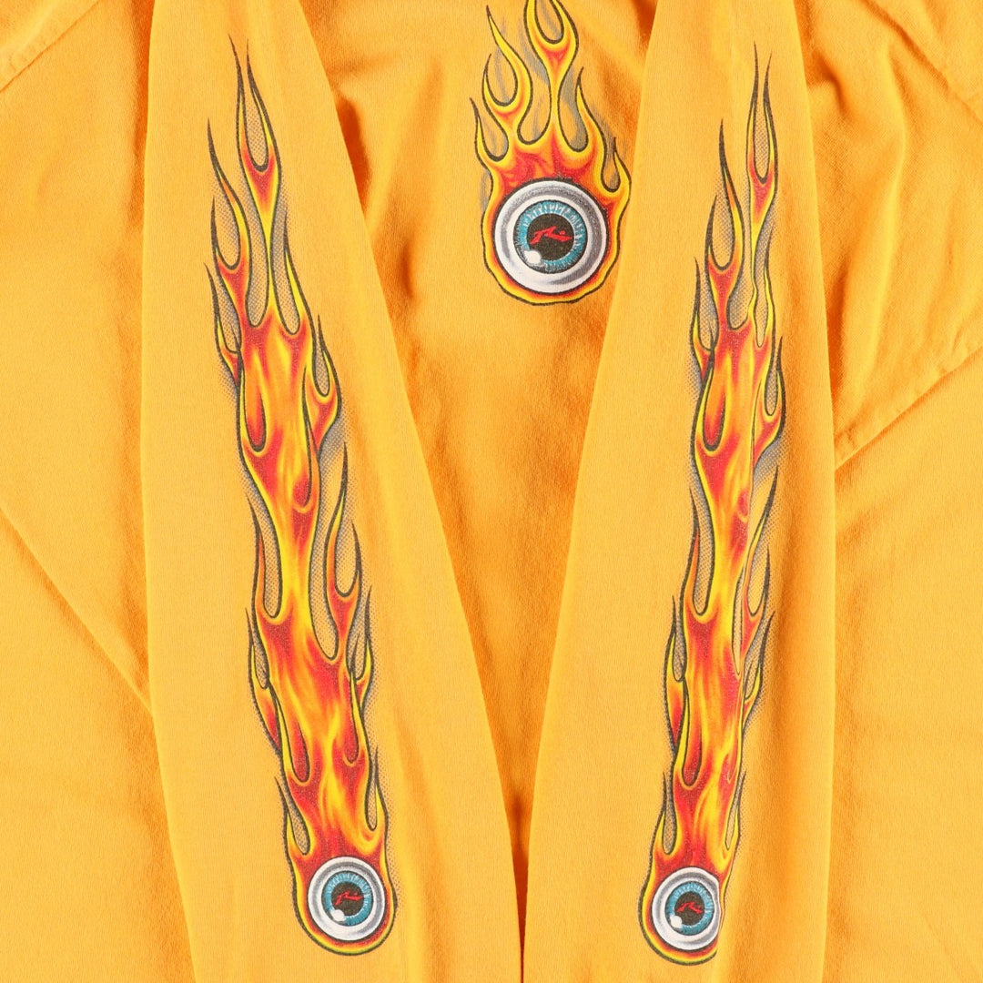 90s-00'S Rusty Fire Pattern Surf Skate Long-Sleeve T-Shirt (Men's Size L) cotton yellow type Vintage Second Hand