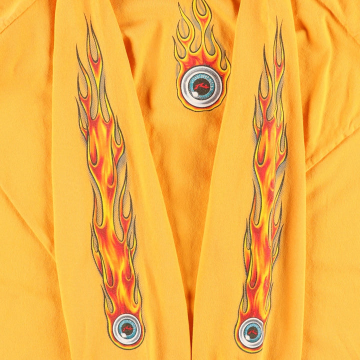 90s-00'S Rusty Fire Pattern Surf Skate Long-Sleeve T-Shirt (Men's Size L) cotton yellow type Vintage Second Hand