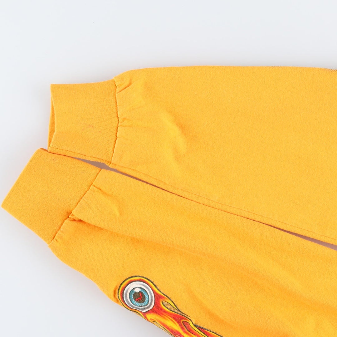 90s-00'S Rusty Fire Pattern Surf Skate Long-Sleeve T-Shirt (Men's Size L) cotton yellow type Vintage Second Hand