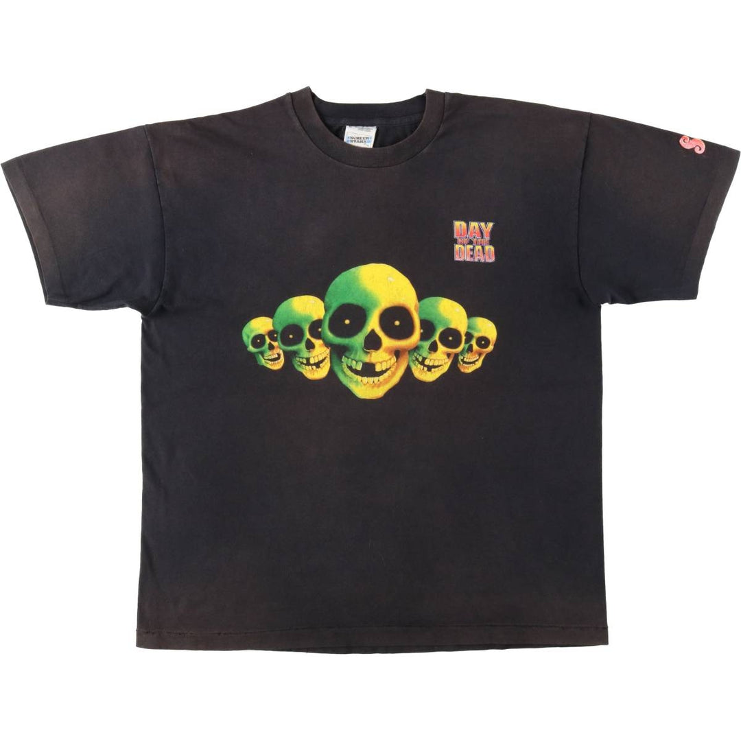 90'S Screen Stars "Day of the Dead" Skull Pattern Movie T-Shirt, Men's XL (approx.), Vintage cotton black type Vintage Second Hand