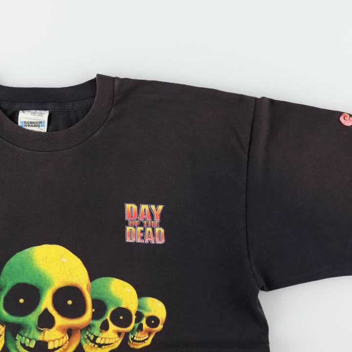 90'S Screen Stars "Day of the Dead" Skull Pattern Movie T-Shirt, Men's XL (approx.), Vintage cotton black type Vintage Second Hand