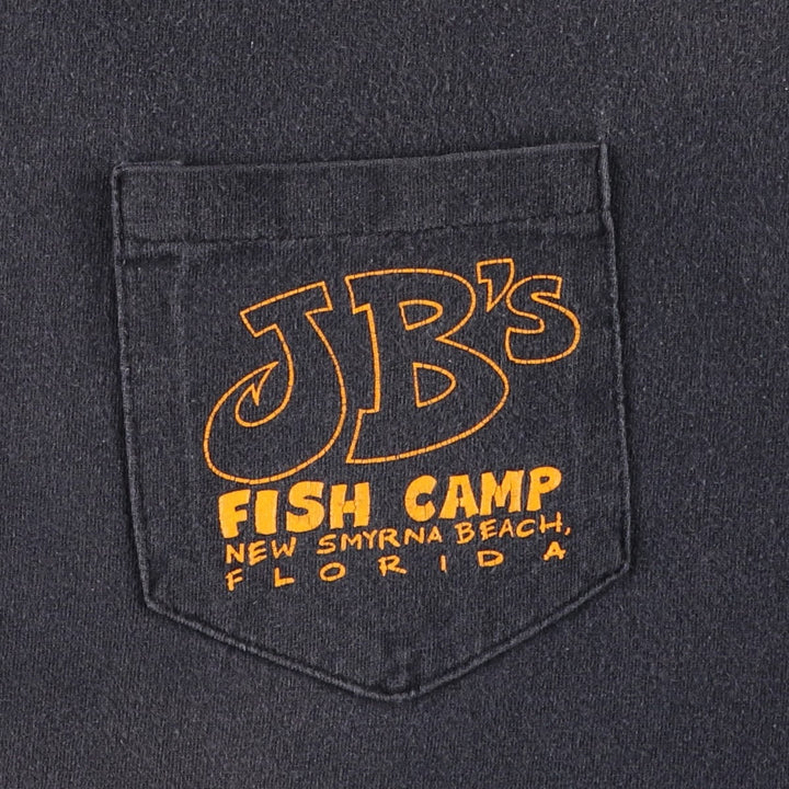 90'S Tee Jays JB's Fish Camp Fire Pattern Motorcycle Advertising Long T-Shirt Made in USA cotton black type Vintage Second Hand