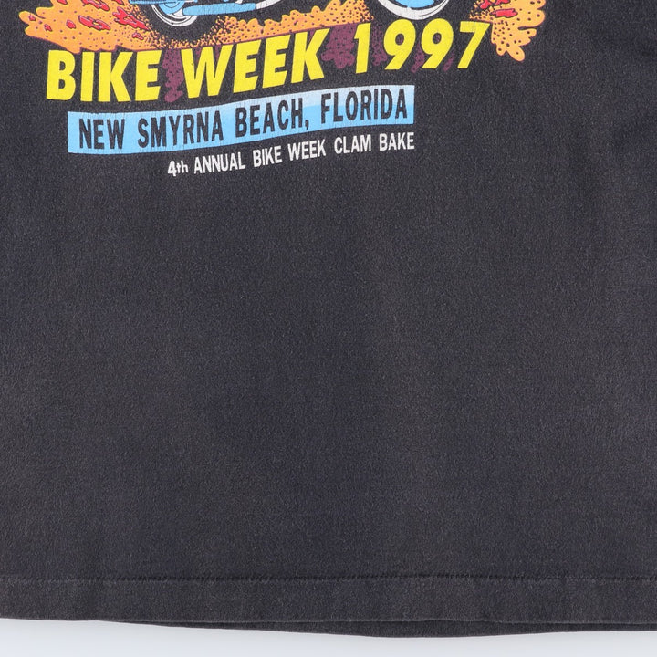 90'S Tee Jays JB's Fish Camp Fire Pattern Motorcycle Advertising Long T-Shirt Made in USA cotton black type Vintage Second Hand