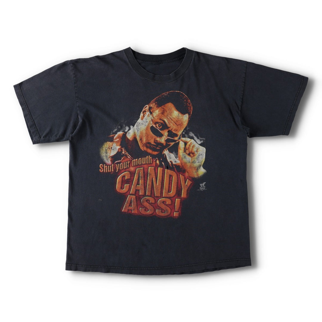 90'S WWF The Rock Pro Wrestling Sports Print T-Shirt, Men's Size M (Equivalent), Vintage unclear black type Vintage Second Hand