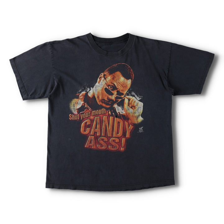 90'S WWF The Rock Pro Wrestling Sports Print T-Shirt, Men's Size M (Equivalent), Vintage unclear black type Vintage Second Hand