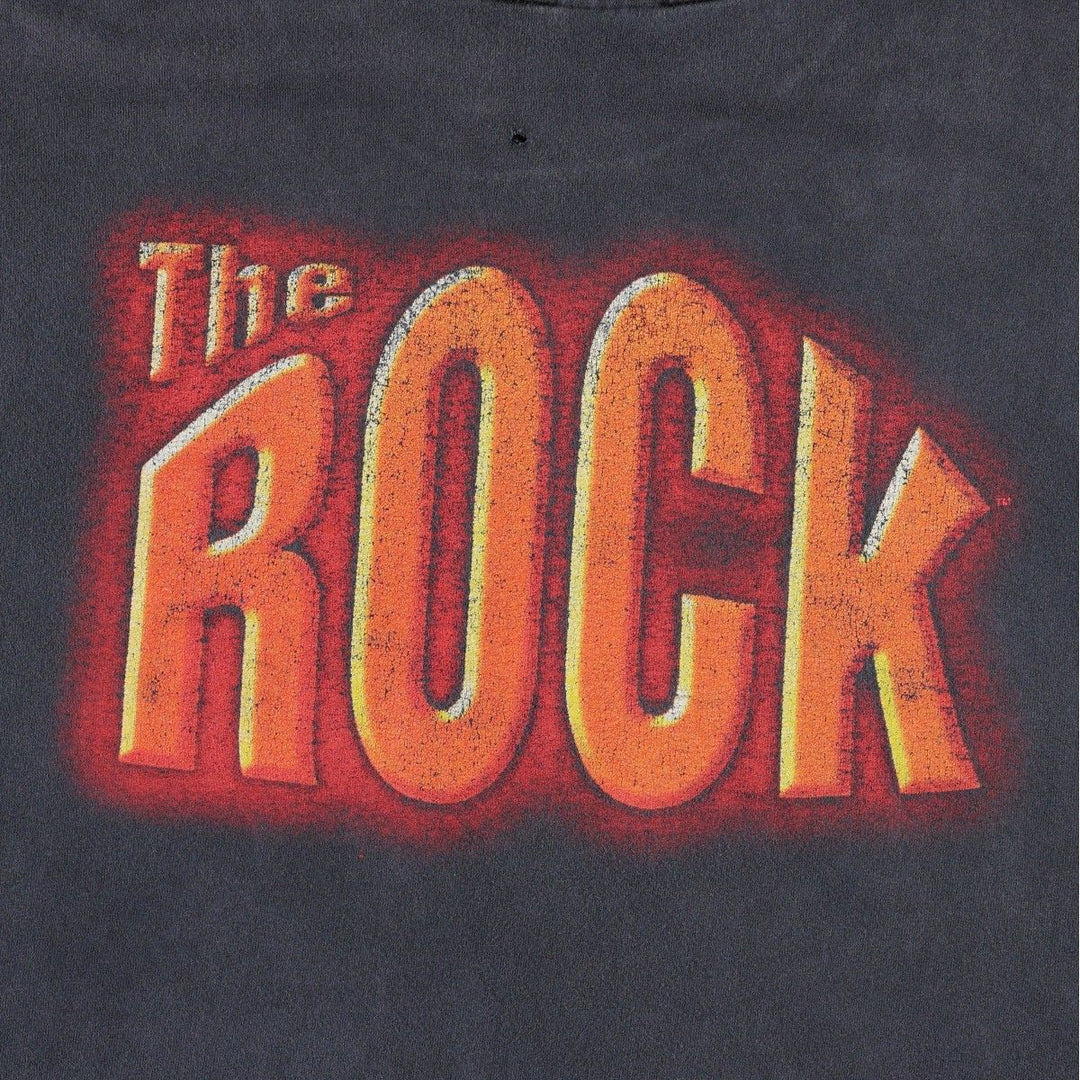 90'S WWF The Rock Pro Wrestling Sports Print T-Shirt, Men's Size M (Equivalent), Vintage unclear black type Vintage Second Hand