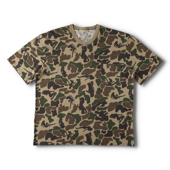 80'S MANMO FLAGE Nude Camo T-Shirt, Made in USA, Men's XL equivalent, Vintage unclear Beige type Vintage Second Hand