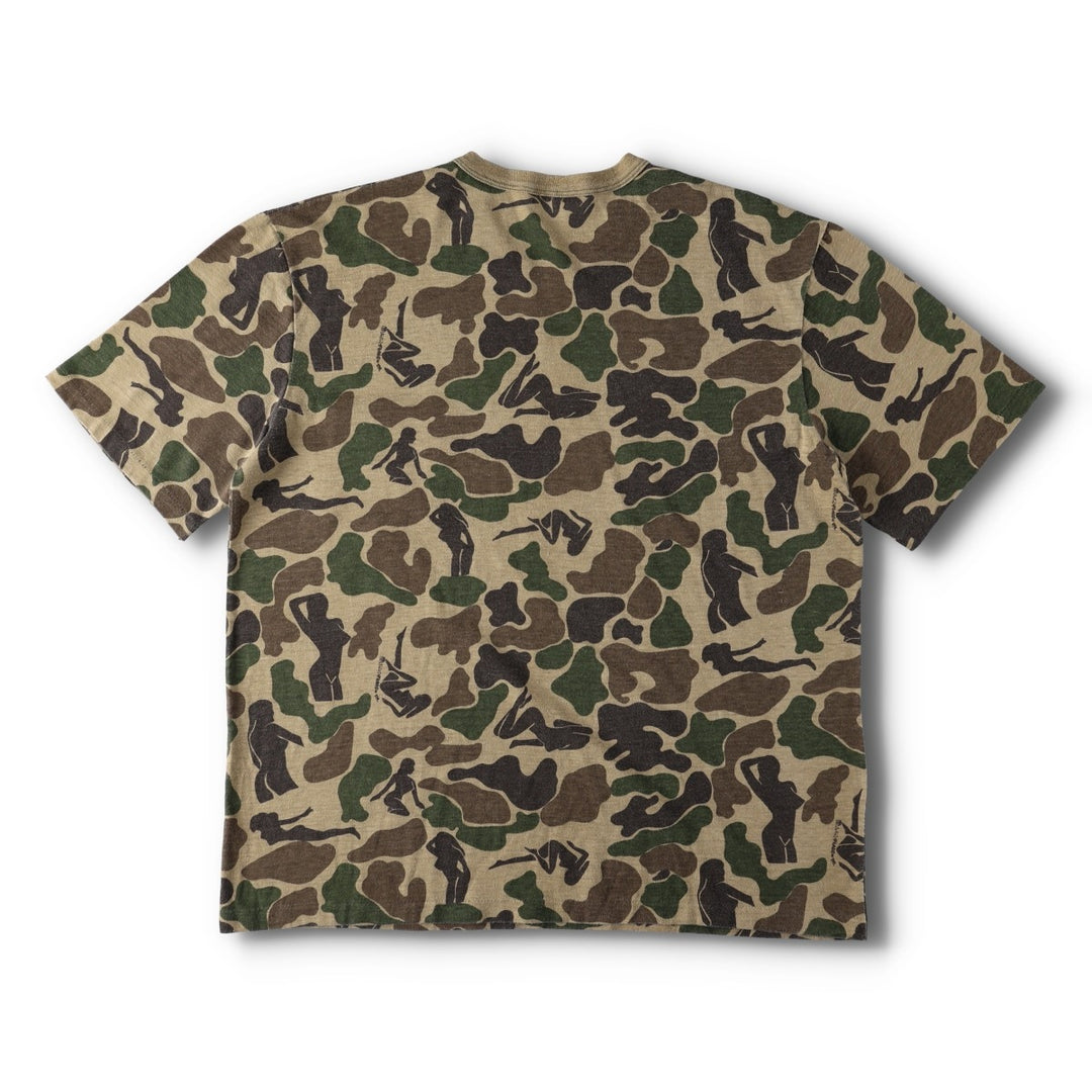 80'S MANMO FLAGE Nude Camo T-Shirt, Made in USA, Men's XL equivalent, Vintage unclear Beige type Vintage Second Hand