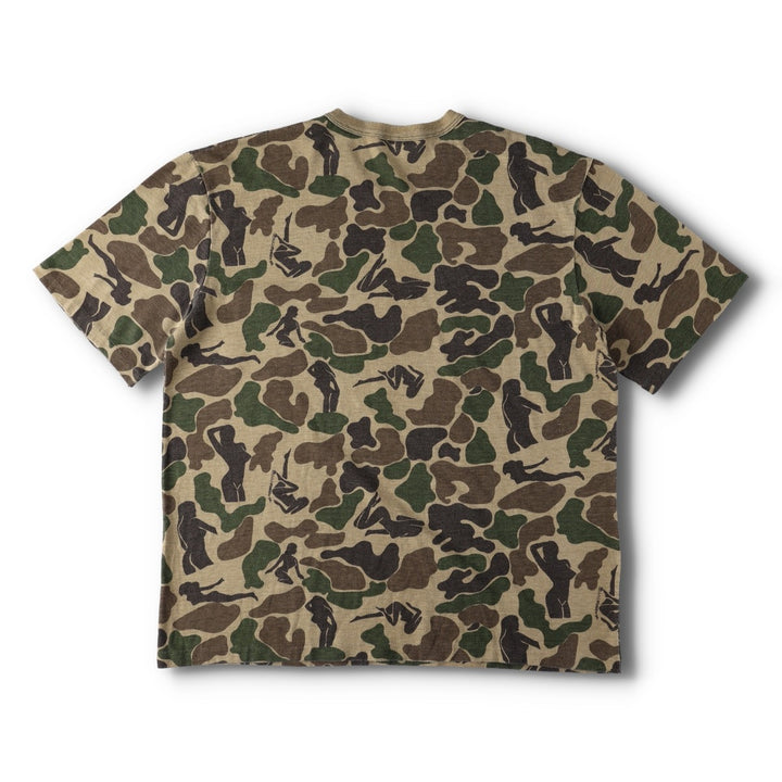 80'S MANMO FLAGE Nude Camo T-Shirt, Made in USA, Men's XL equivalent, Vintage unclear Beige type Vintage Second Hand