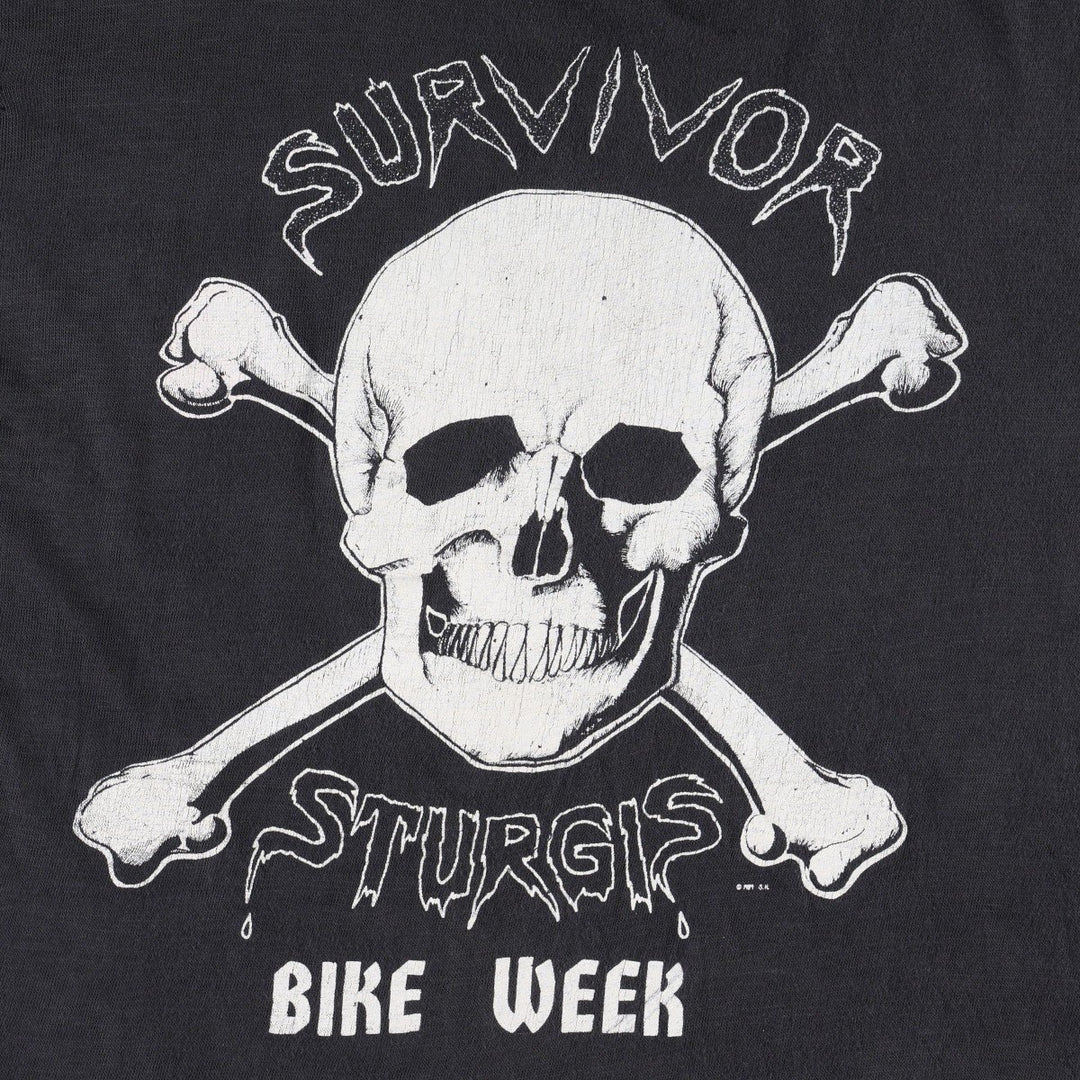 80s-90'S STURGIS BIKE WEEK Skull Pattern Motorcycle T-Shirt, Men's Size M (Equivalent), Vintage unclear black type Vintage Second Hand