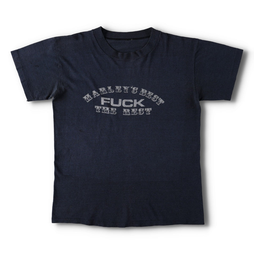 80s-90'S message print T-shirt, men's size M equivalent, vintage. unclear navy blue type Vintage Second Hand
