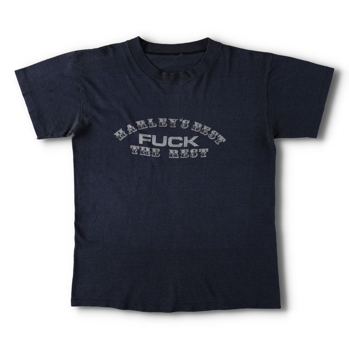 80s-90'S message print T-shirt, men's size M equivalent, vintage. unclear navy blue type Vintage Second Hand