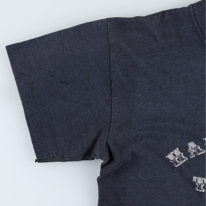 80s-90'S message print T-shirt, men's size M equivalent, vintage. unclear navy blue type Vintage Second Hand