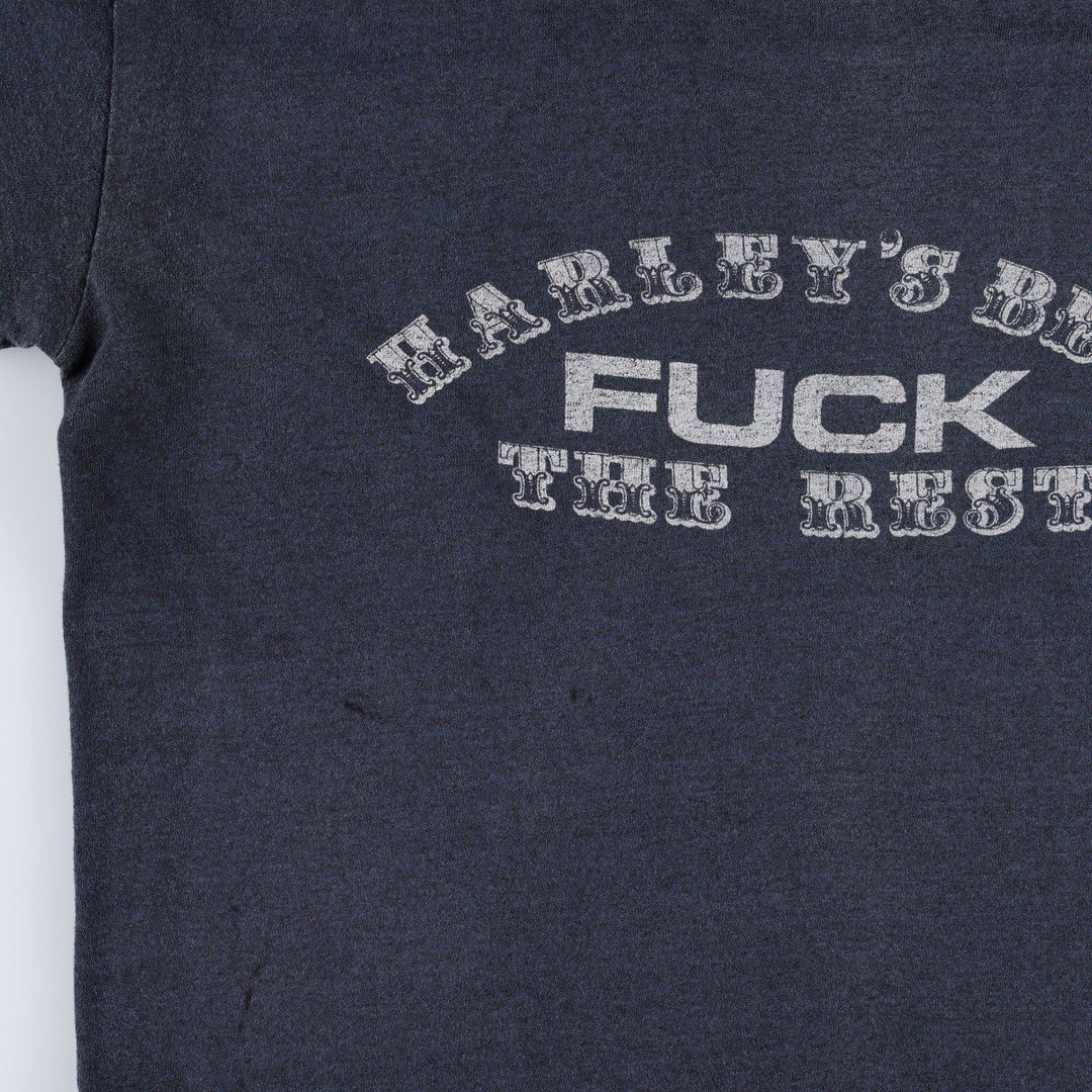 80s-90'S message print T-shirt, men's size M equivalent, vintage. unclear navy blue type Vintage Second Hand