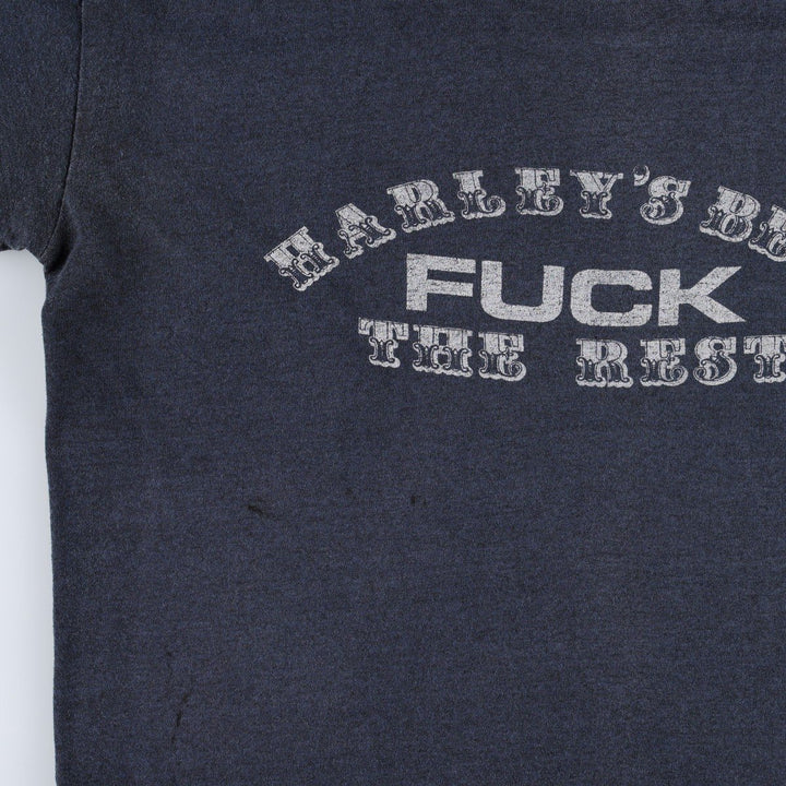 80s-90'S message print T-shirt, men's size M equivalent, vintage. unclear navy blue type Vintage Second Hand