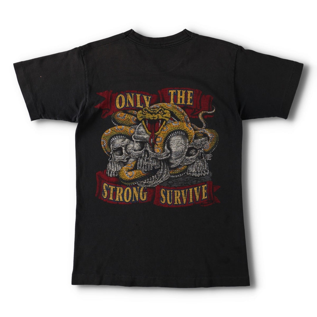 80s-90'S Genuine Chevrolet Skull Pattern Snake Pattern Python Pattern Advertising T-Shirt Men's Size S (approx.) unclear black type Vintage Second Hand