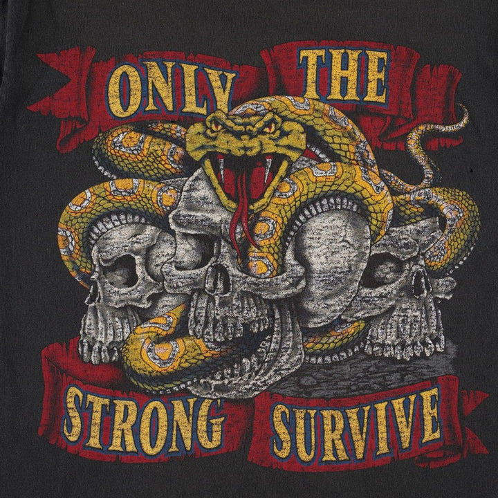 80s-90'S Genuine Chevrolet Skull Pattern Snake Pattern Python Pattern Advertising T-Shirt Men's Size S (approx.) unclear black type Vintage Second Hand