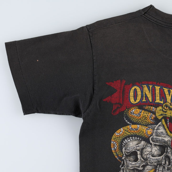 80s-90'S Genuine Chevrolet Skull Pattern Snake Pattern Python Pattern Advertising T-Shirt Men's Size S (approx.) unclear black type Vintage Second Hand
