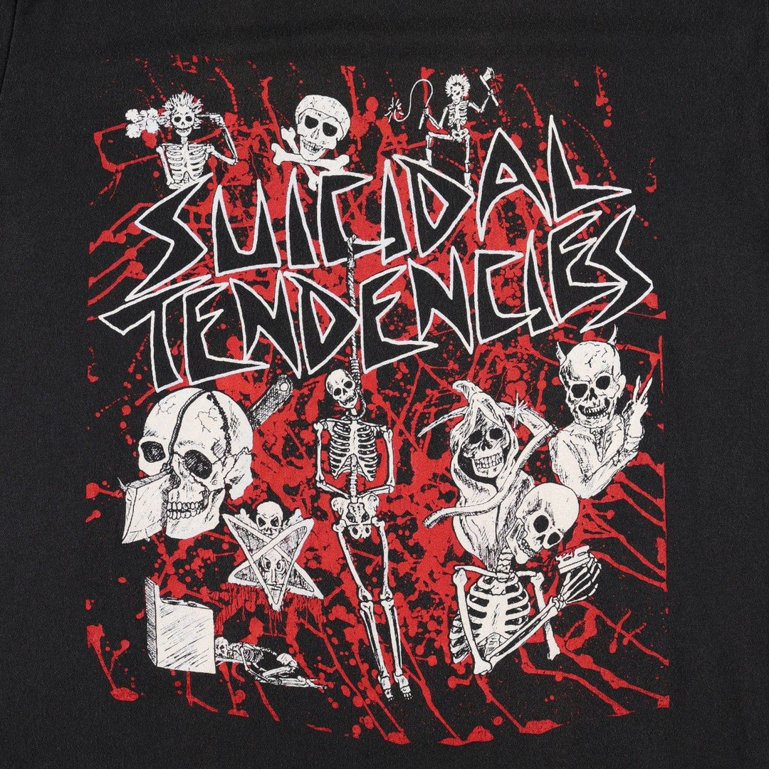 90'S Stedman & Suicidal Tendencies Skull Pattern Band T-Shirt, Made in USA, Men's Size L (approx.) polyester black type Vintage Second Hand