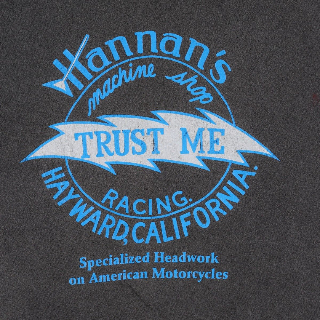 90'S Hanes Hannan's Machine Shop Advertising T-Shirt, Men's XL equivalent, Vintage cotton black type Vintage Second Hand