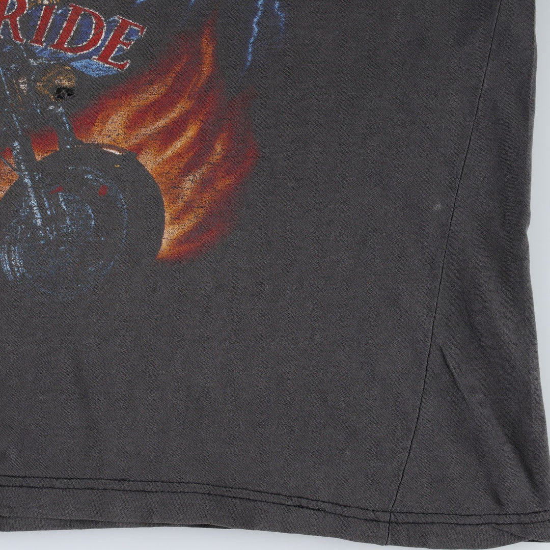 90'S American Flag Eagle Pattern Fire Pattern Motorcycle T-Shirt, Men's Size L (approx.), Vintage cotton black type Vintage Second Hand