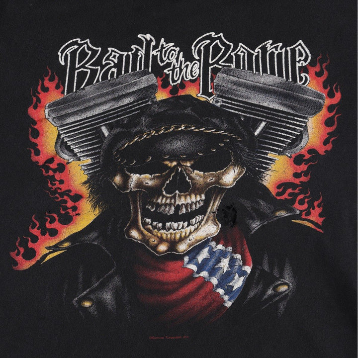 90'S Bad to the Bone Skull Pattern Fire Pattern Motorcycle T-Shirt (Men's Size M) unclear black type Vintage Second Hand