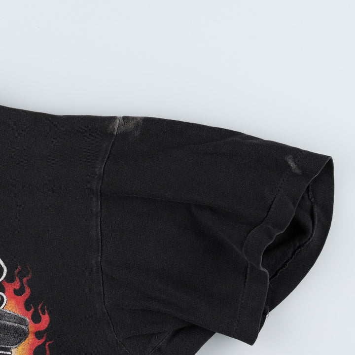 90'S Bad to the Bone Skull Pattern Fire Pattern Motorcycle T-Shirt (Men's Size M) unclear black type Vintage Second Hand