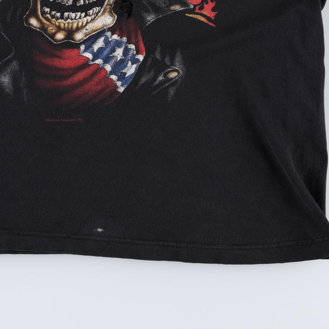 90'S Bad to the Bone Skull Pattern Fire Pattern Motorcycle T-Shirt (Men's Size M) unclear black type Vintage Second Hand