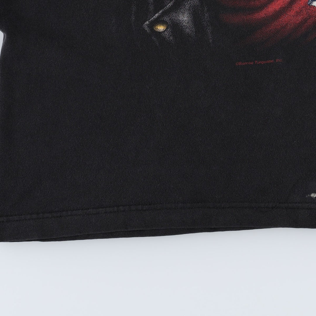 90'S Bad to the Bone Skull Pattern Fire Pattern Motorcycle T-Shirt (Men's Size M) unclear black type Vintage Second Hand