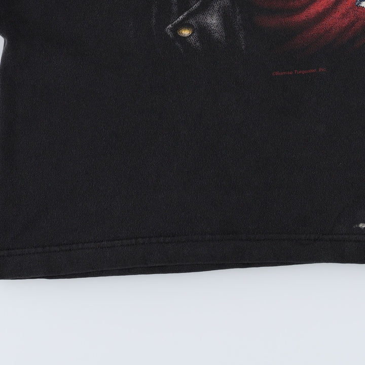 90'S Bad to the Bone Skull Pattern Fire Pattern Motorcycle T-Shirt (Men's Size M) unclear black type Vintage Second Hand