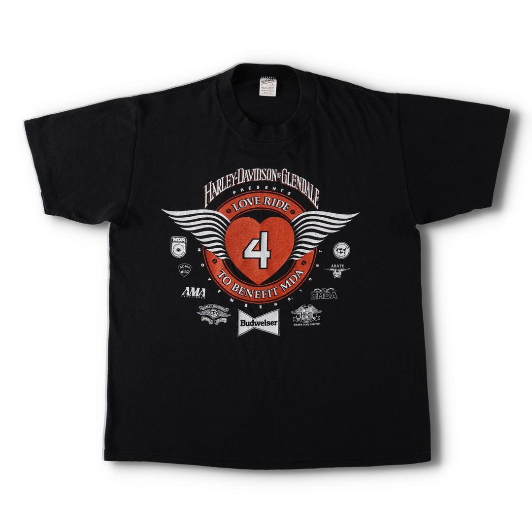 80'S Sportswear Harley-Davidson Motorcycle T-Shirt, Made in USA, Men's Size L (approx.), Vintage polyester black type Vintage Second Hand