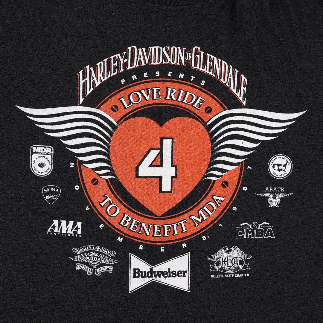 80'S Sportswear Harley-Davidson Motorcycle T-Shirt, Made in USA, Men's Size L (approx.), Vintage polyester black type Vintage Second Hand