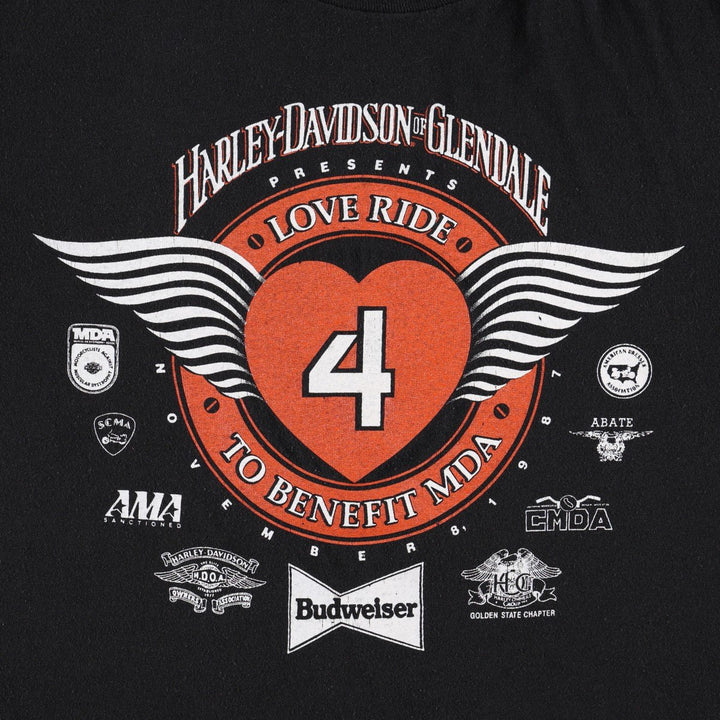 80'S Sportswear Harley-Davidson Motorcycle T-Shirt, Made in USA, Men's Size L (approx.), Vintage polyester black type Vintage Second Hand