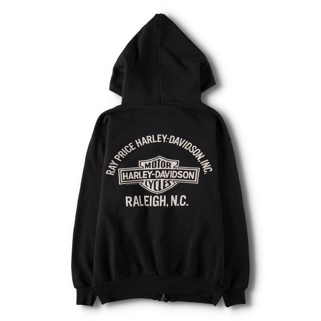 1980'S Hanes Blue Tag Harley-Davidson Full-Zip Sweatshirt Hoodie, Made in USA, Men's Size M (approx.) cotton black type Vintage Second Hand