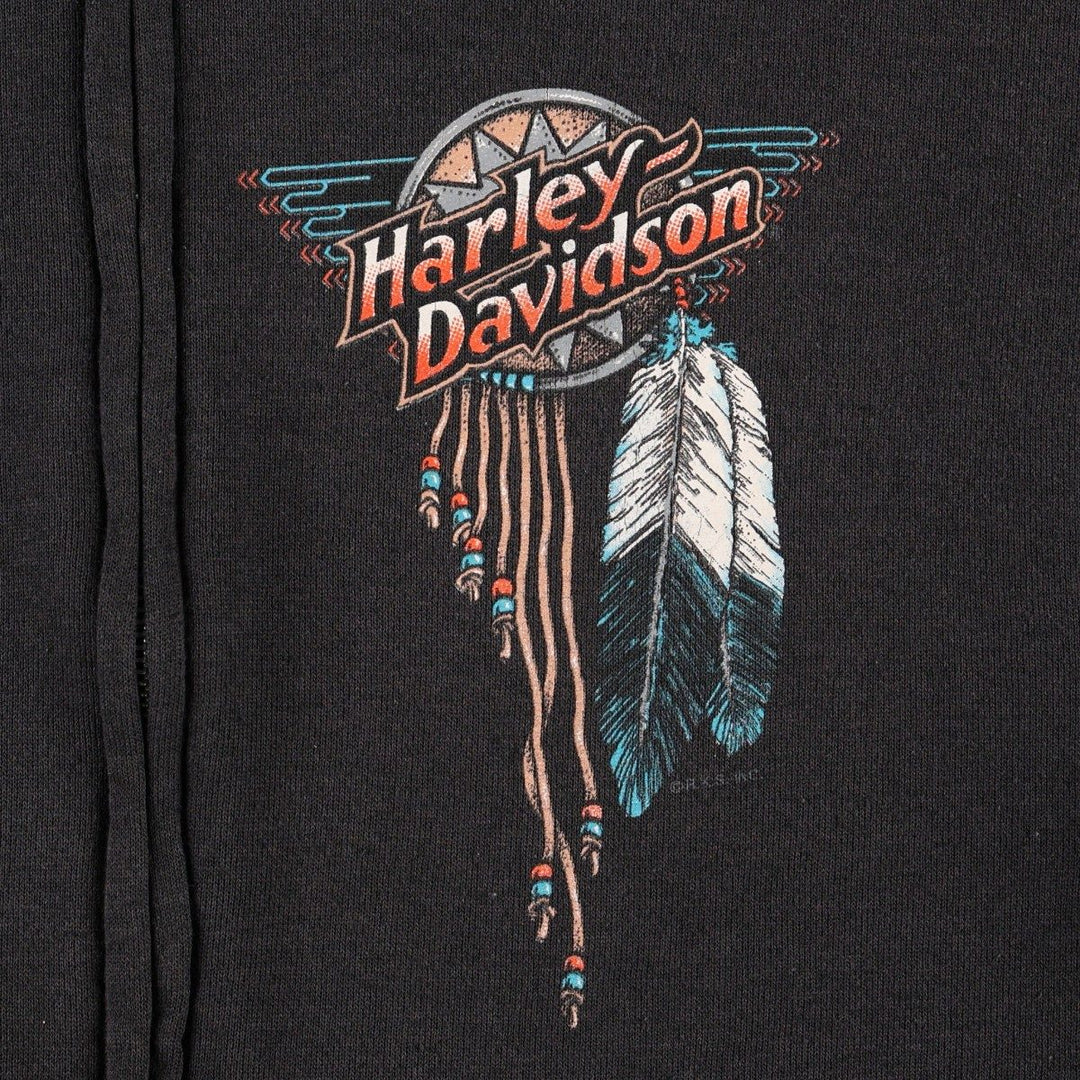 1980'S Hanes Blue Tag Harley-Davidson Full-Zip Sweatshirt Hoodie, Made in USA, Men's Size M (approx.) cotton black type Vintage Second Hand