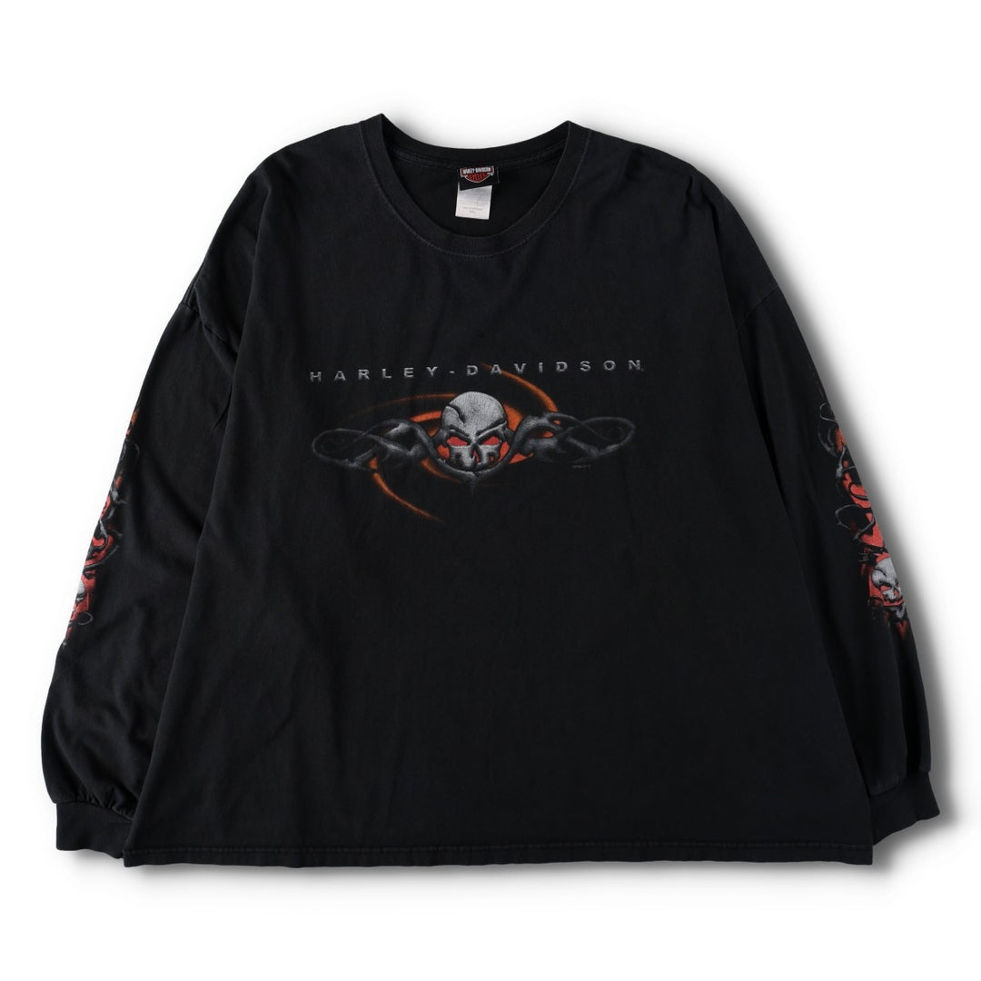 Big Size 2000'S Harley-Davidson Skull Pattern Eagle Motorcycle Long-Sleeve T-Shirt (Men's XXXXL equivalent) cotton black type Vintage Second Hand
