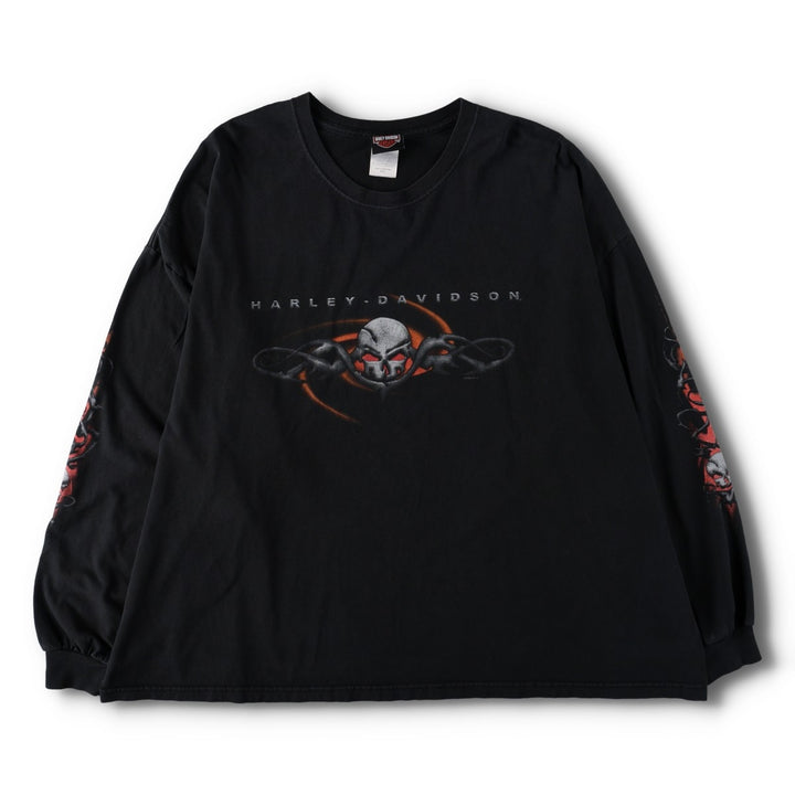 Big Size 2000'S Harley-Davidson Skull Pattern Eagle Motorcycle Long-Sleeve T-Shirt (Men's XXXXL equivalent) cotton black type Vintage Second Hand