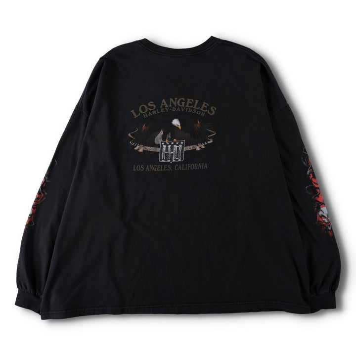 Big Size 2000'S Harley-Davidson Skull Pattern Eagle Motorcycle Long-Sleeve T-Shirt (Men's XXXXL equivalent) cotton black type Vintage Second Hand