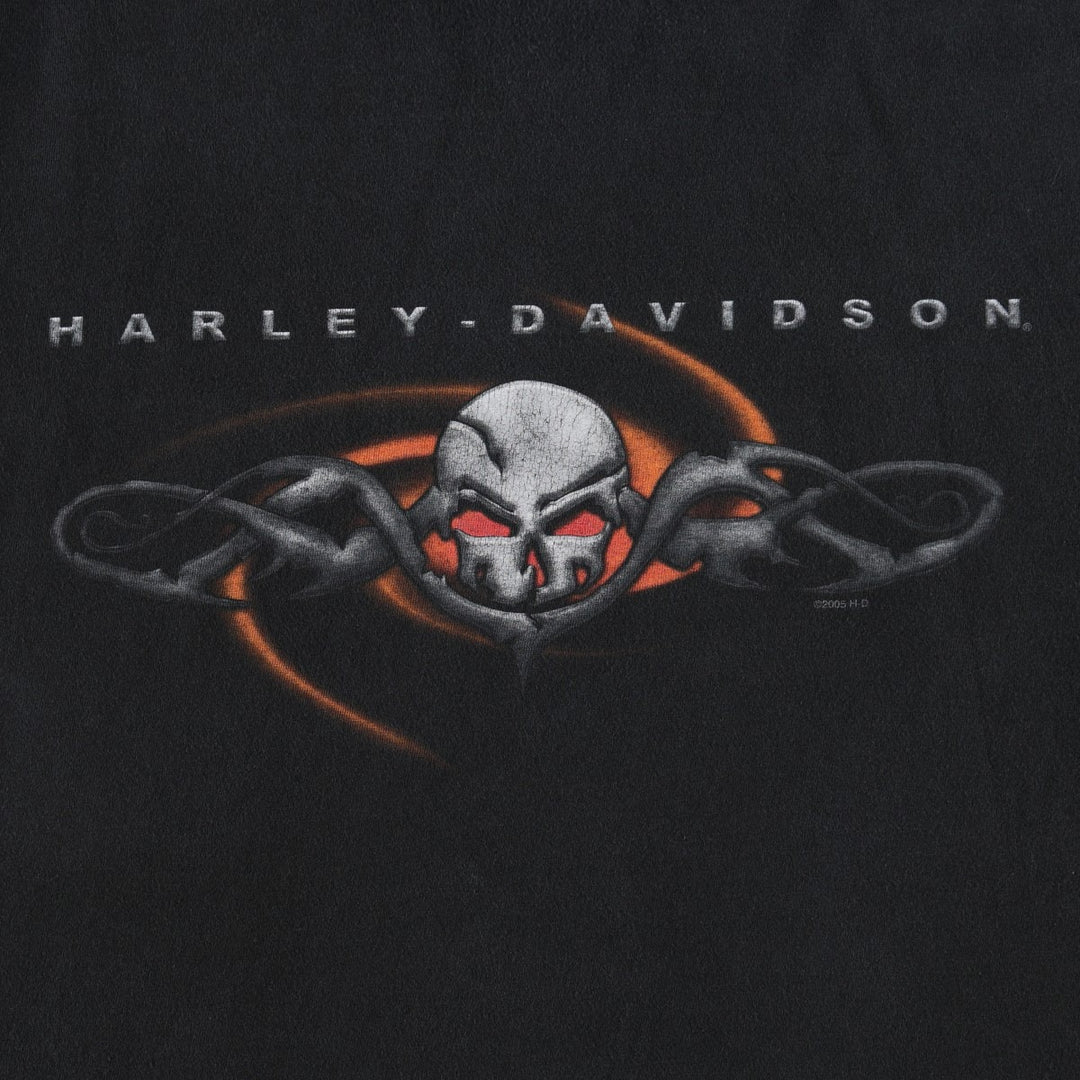 Big Size 2000'S Harley-Davidson Skull Pattern Eagle Motorcycle Long-Sleeve T-Shirt (Men's XXXXL equivalent) cotton black type Vintage Second Hand