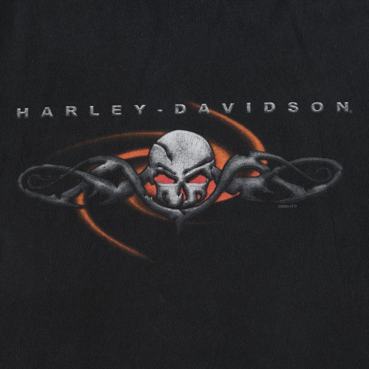 Big Size 2000'S Harley-Davidson Skull Pattern Eagle Motorcycle Long-Sleeve T-Shirt (Men's XXXXL equivalent) cotton black type Vintage Second Hand