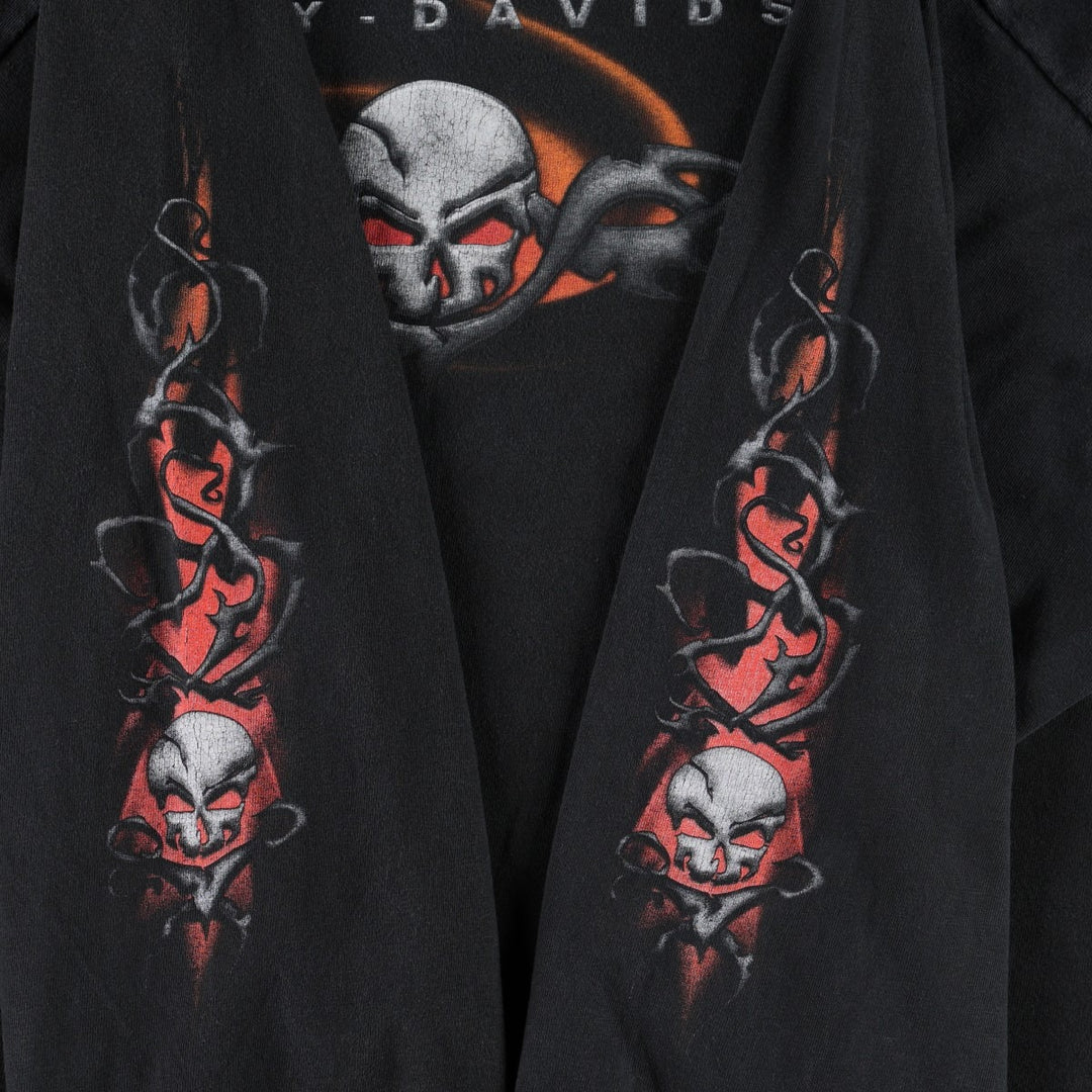 Big Size 2000'S Harley-Davidson Skull Pattern Eagle Motorcycle Long-Sleeve T-Shirt (Men's XXXXL equivalent) cotton black type Vintage Second Hand