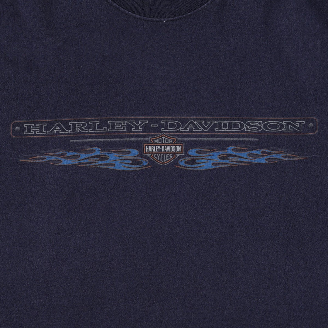 2000'S Harley-Davidson Fire Pattern Motorcycle Long-Sleeve T-Shirt (Men's Size L) unclear navy blue type Vintage Second Hand
