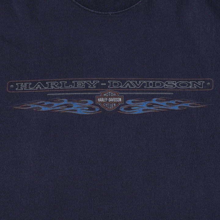 2000'S Harley-Davidson Fire Pattern Motorcycle Long-Sleeve T-Shirt (Men's Size L) unclear navy blue type Vintage Second Hand