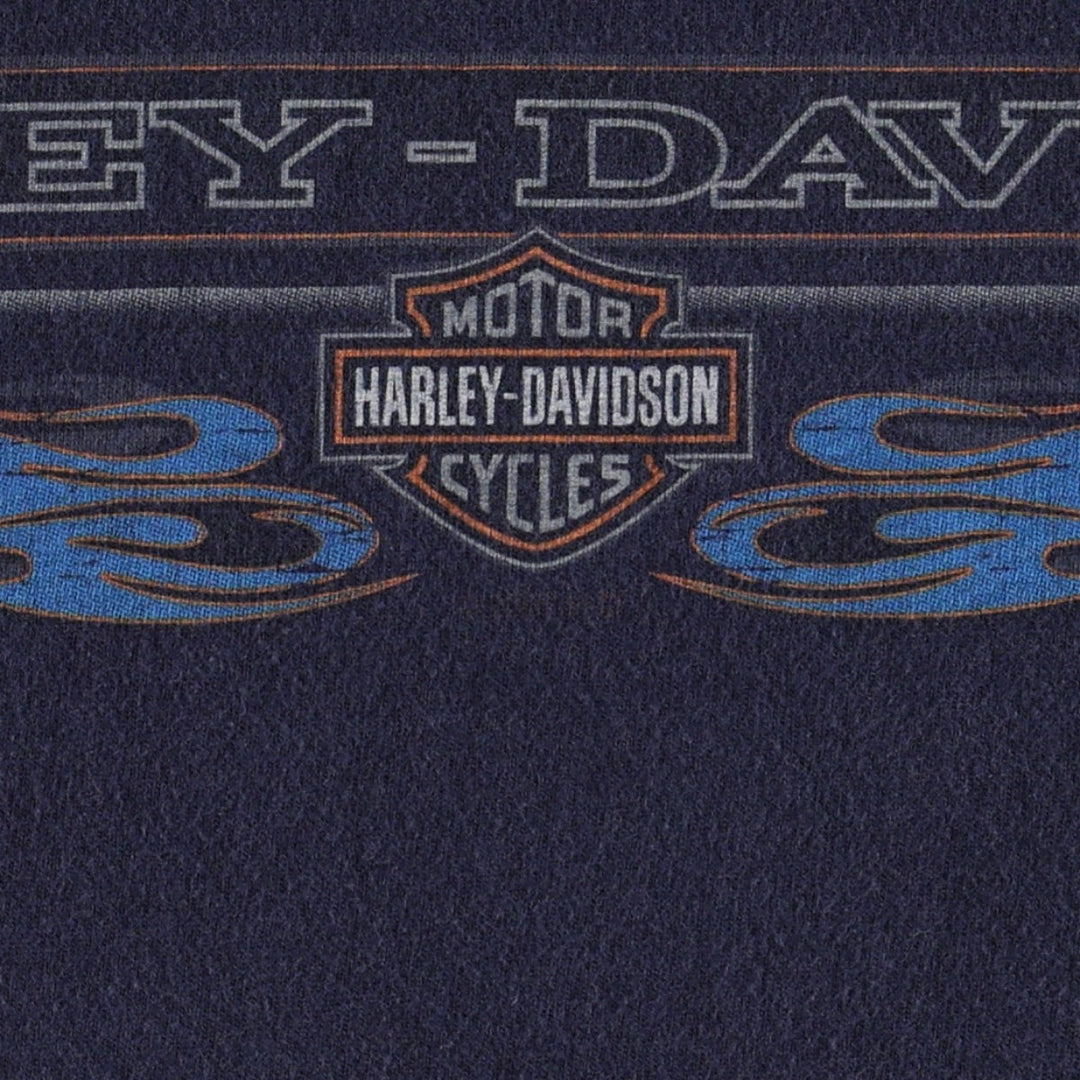 2000'S Harley-Davidson Fire Pattern Motorcycle Long-Sleeve T-Shirt (Men's Size L) unclear navy blue type Vintage Second Hand