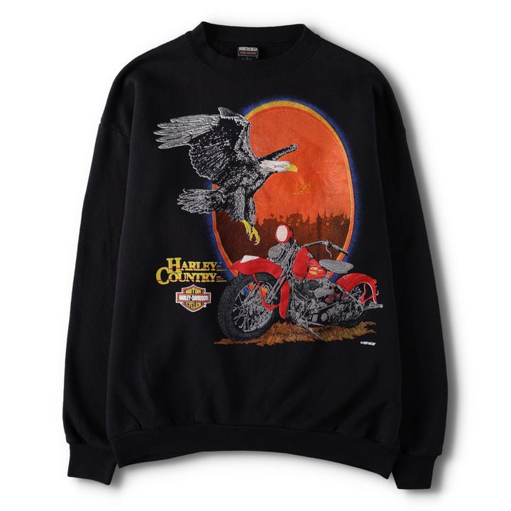 90'S Harley-Davidson Eagle Pattern Advertising Sweatshirt, Made in USA, Men's Size L (approx.) cotton black type Vintage Second Hand